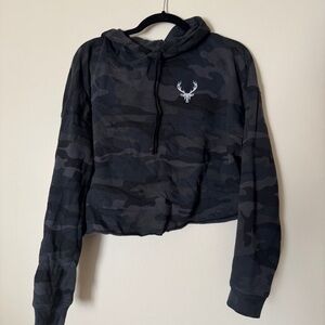 Camo Cropped Hoodie with Deer Logo